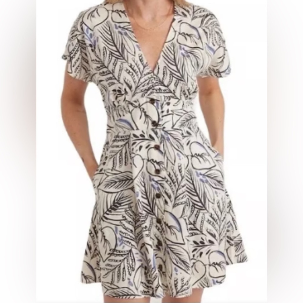 Marine Layer  Camila Mini Dress Black & White Foliage Size M